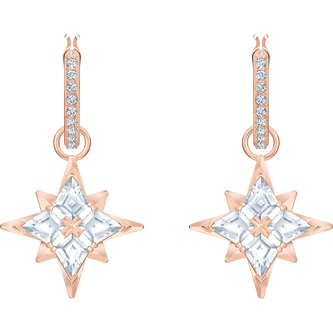 Swarovski Symbolic Star Hoop Pierced Earrings, White, Rose Gold Plating 5494337 