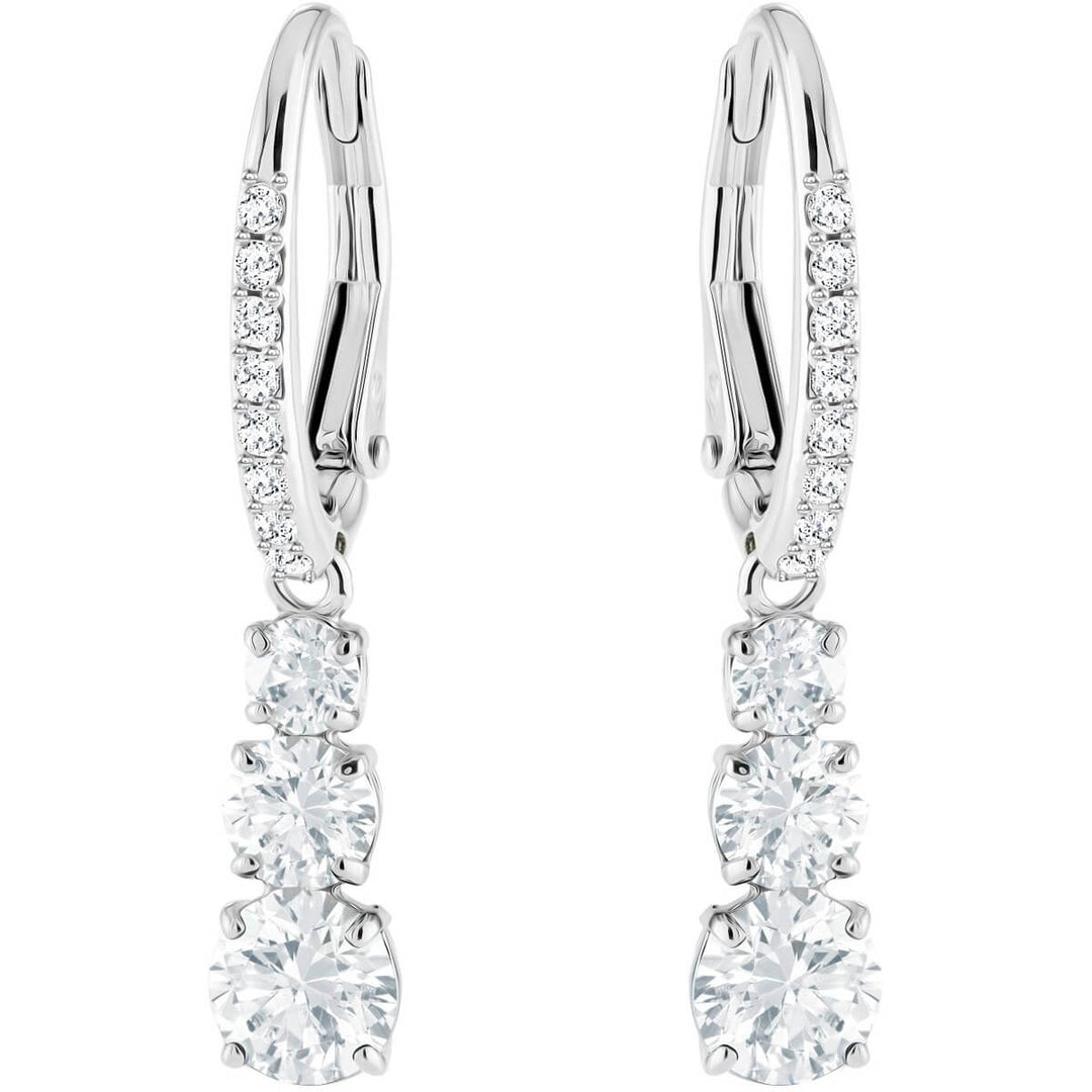 Swarovski Attract Trilogy Round Pierced Earrings, White, Rhodium Plating 5416155