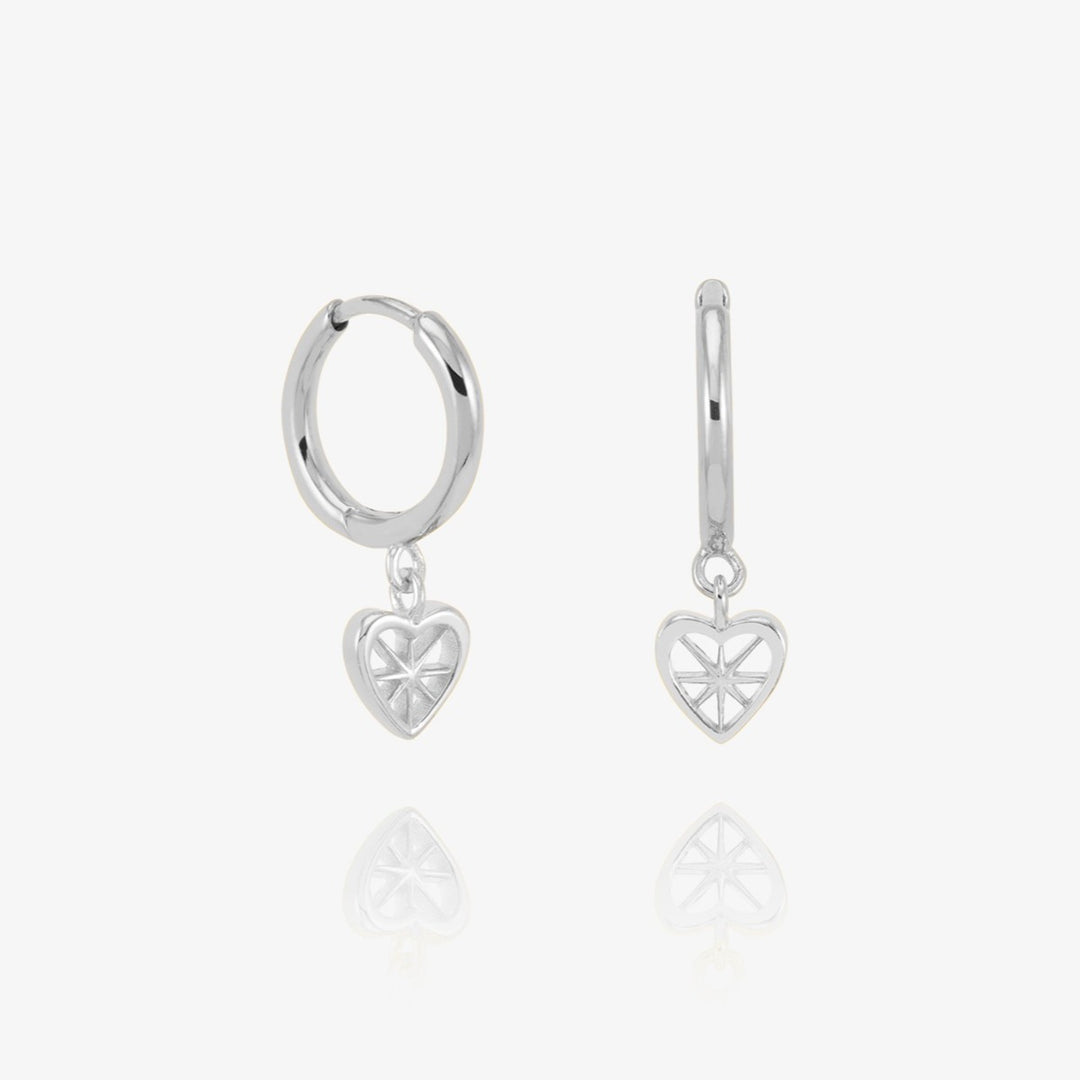 Rachel Jackson Love Story Heart Huggie Hoop Earrings Silver