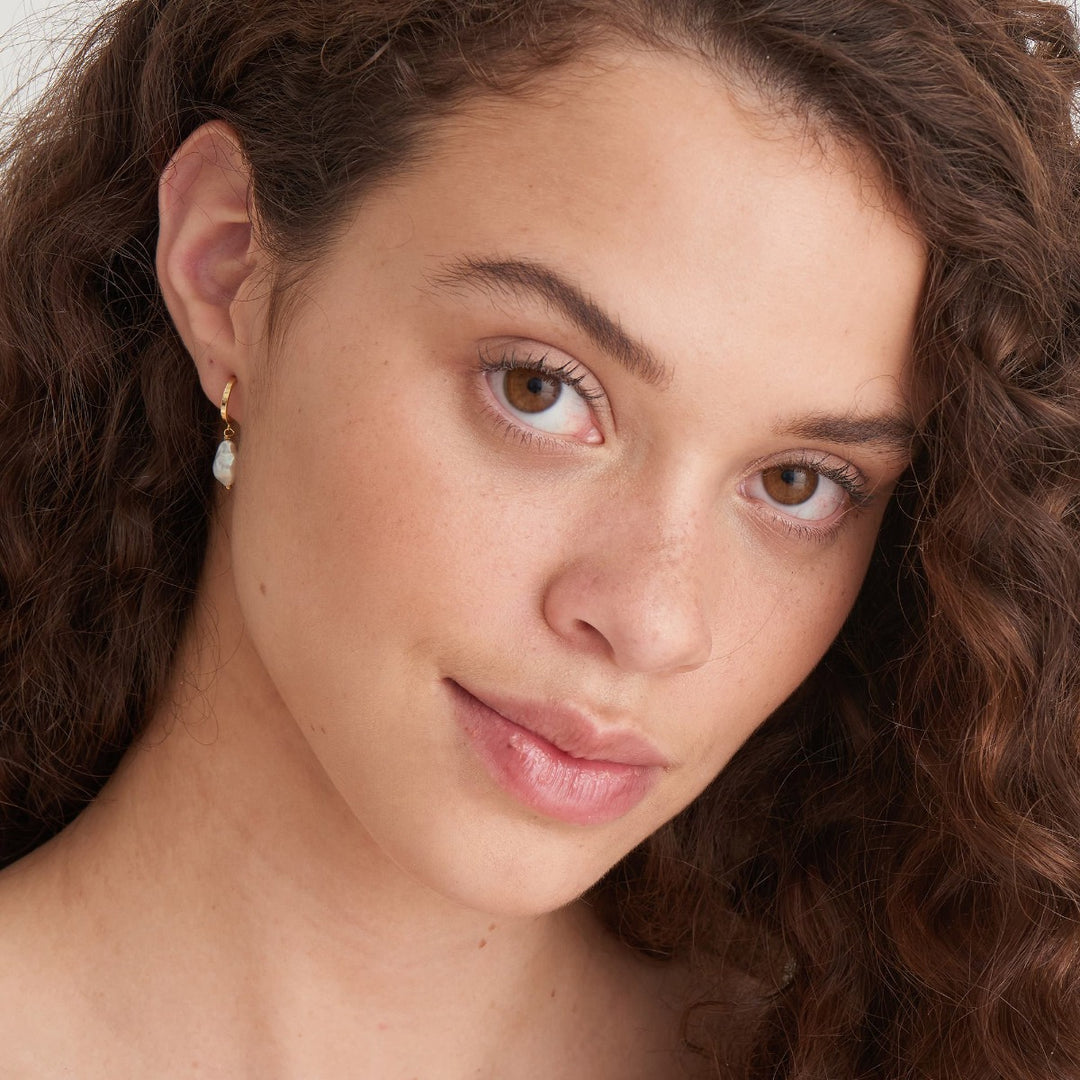 Ania Haie Pearl Mini Hoop Gold Earrings E019-02G