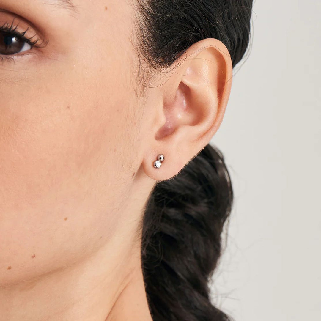 Ania Haie Silver Orb Sparkle Stud Earrings - E045-01H-CZ