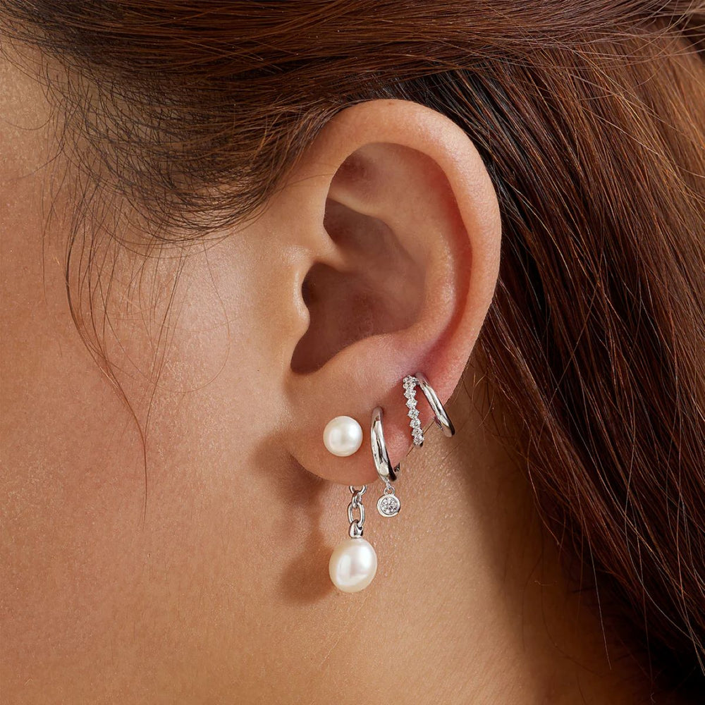 Ania Haie Double Mixed Huggie Hoop Silver Earrings - E059_15H