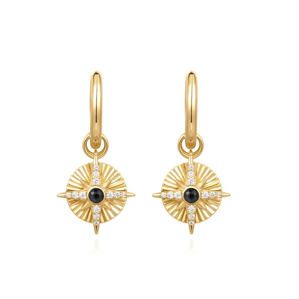Astrolabe Charm Huggie Hoop Earrings