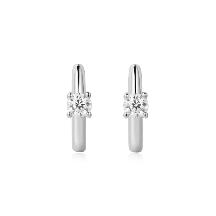 Ania Haie Solitaire Cubic Zirconia Mini Huggie Silver Earrings - E061_03H