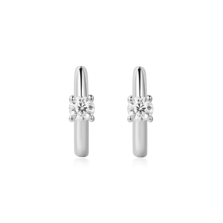 Ania Haie Solitaire Cubic Zirconia Mini Huggie Silver Earrings - E061_03H