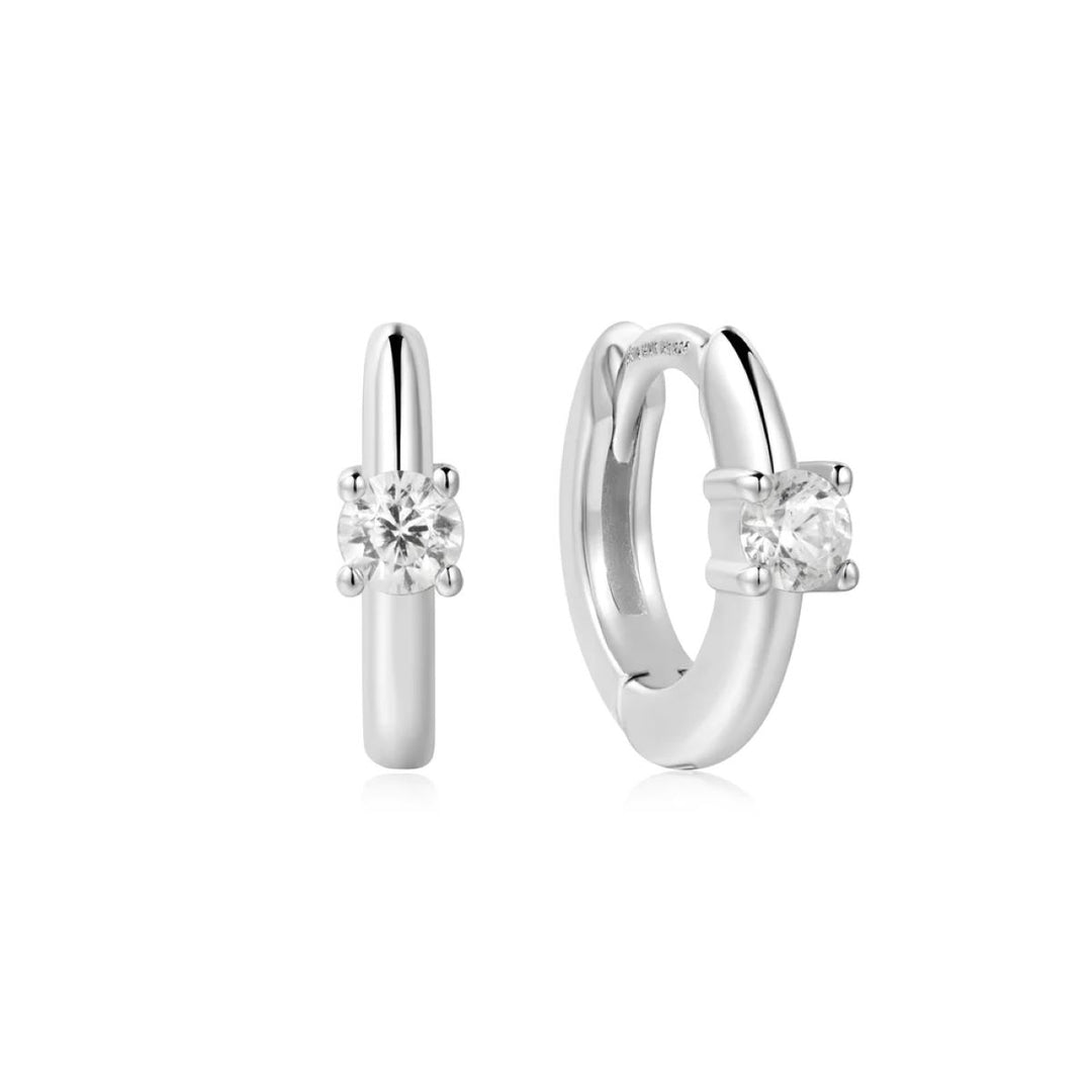 Ania Haie Solitaire Cubic Zirconia Mini Huggie Silver Earrings - E061_03H