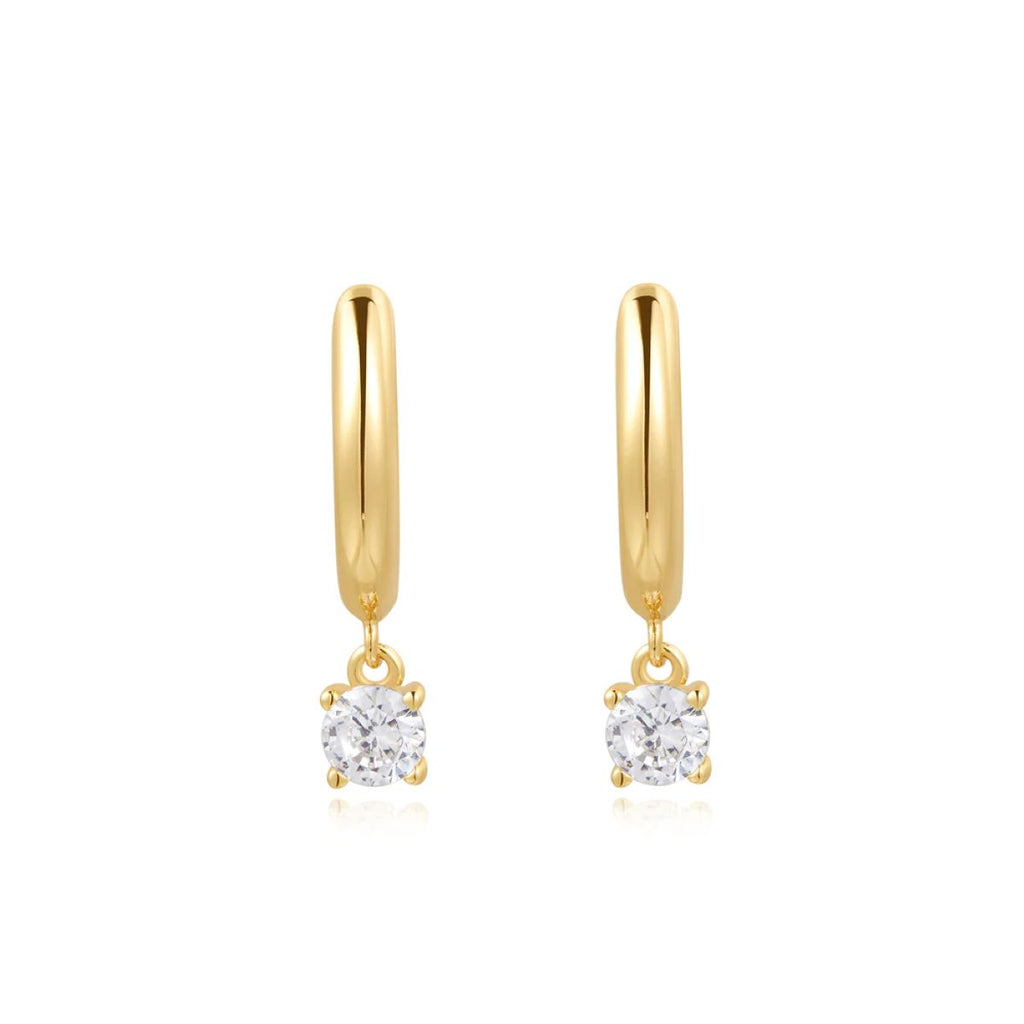 Drop Solitaire Huggie Hoop Earrings