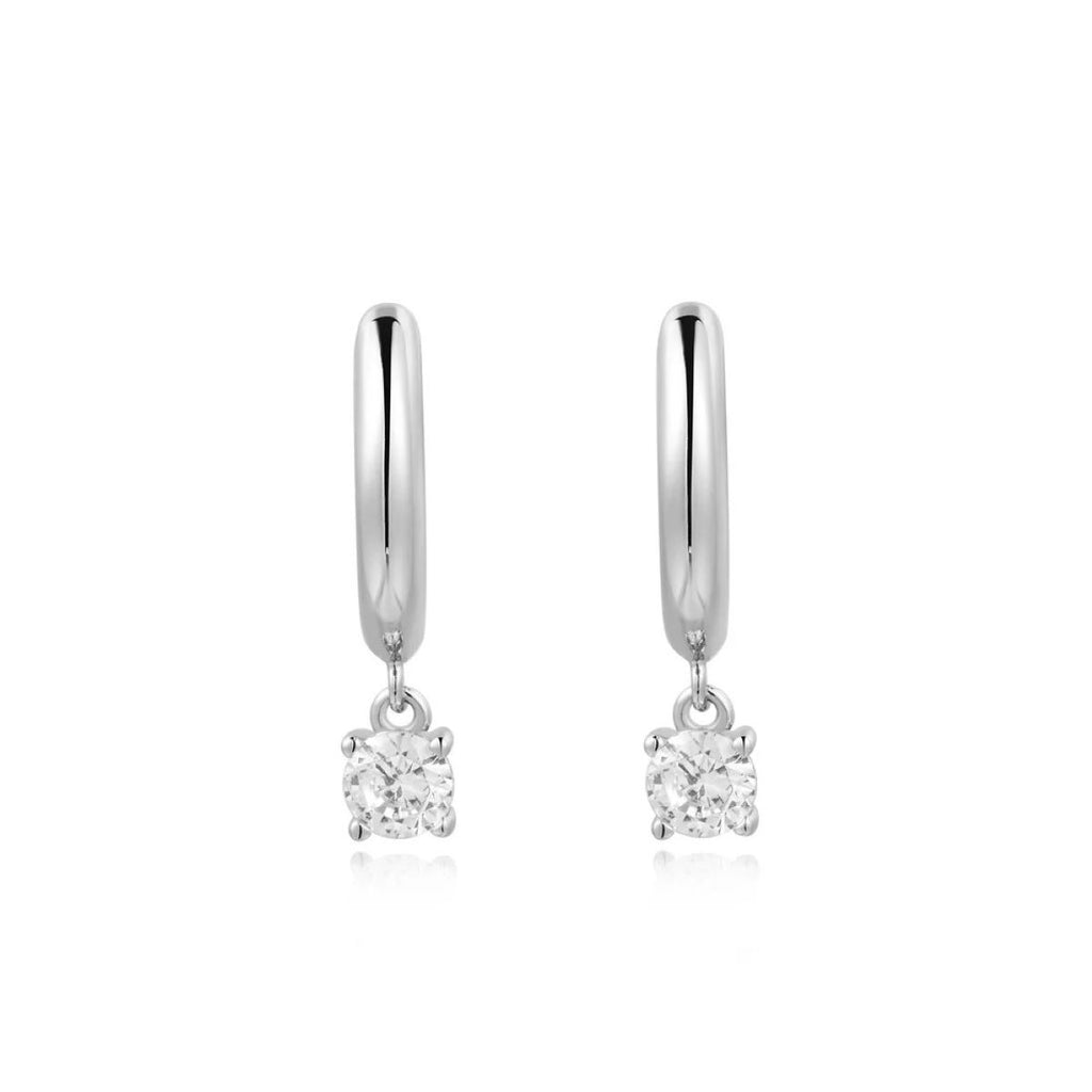 Drop Solitaire Huggie Hoop Earrings