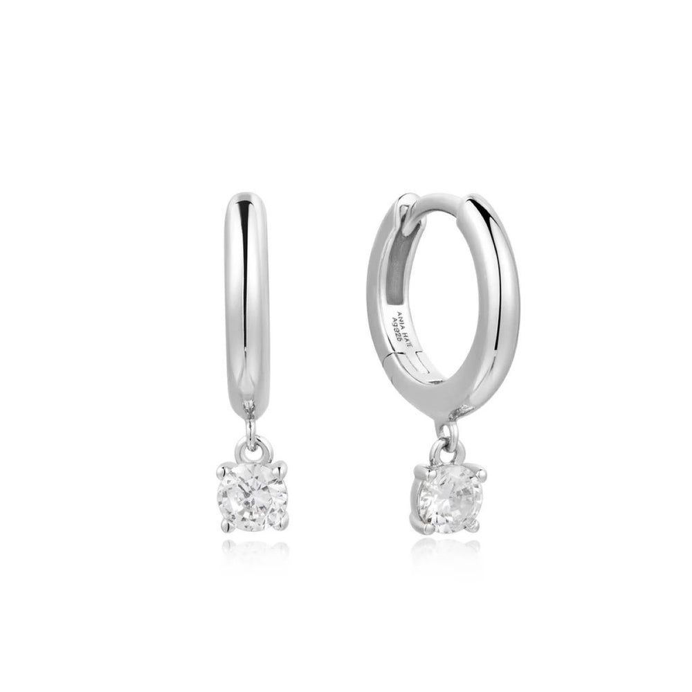 Ania Haie Drop Solitaire Huggie Hoop Silver Earrings - E061_08H