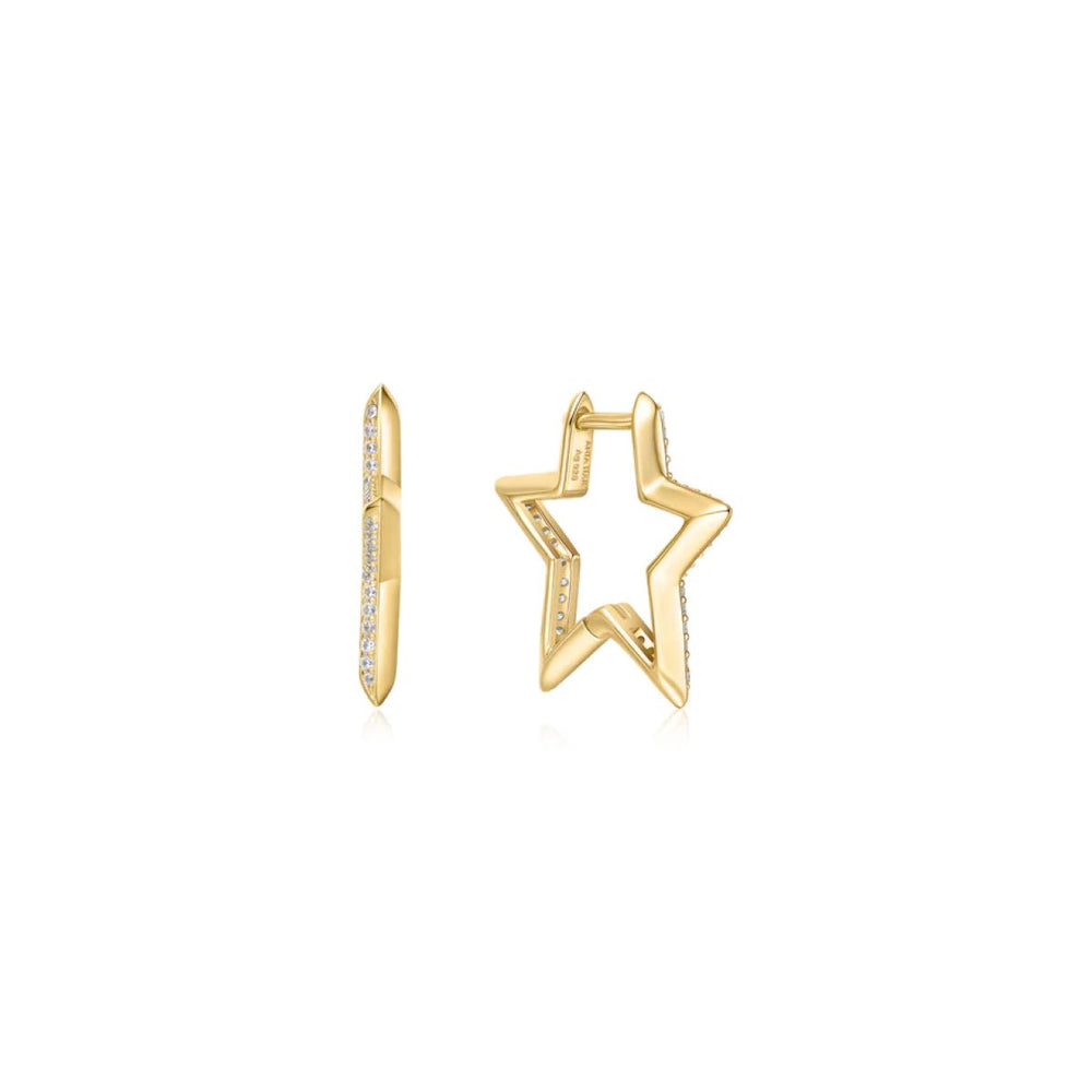 Ania Haie Medium Star PavÃ© Hoop Gold Earrings - E064-05G