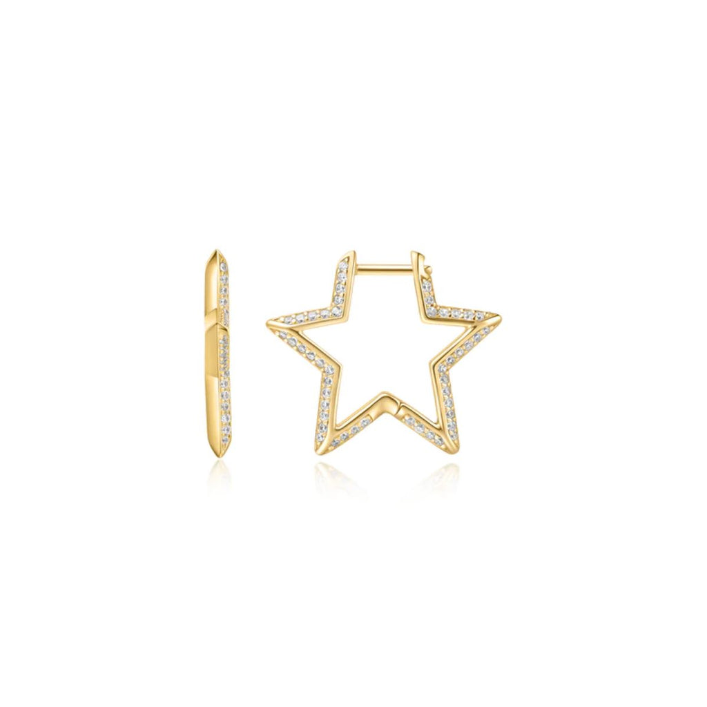 Ania Haie Medium Star Pavé Hoop Gold Earrings