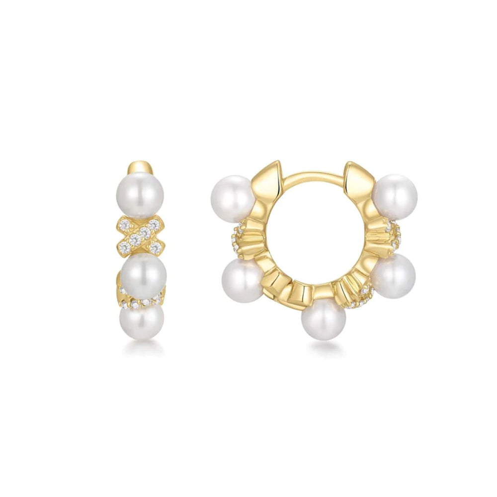 Ania Haie Sparkling Braided Shell Pearl Gold Huggie Hoop Earrings. Item code E069-07G.