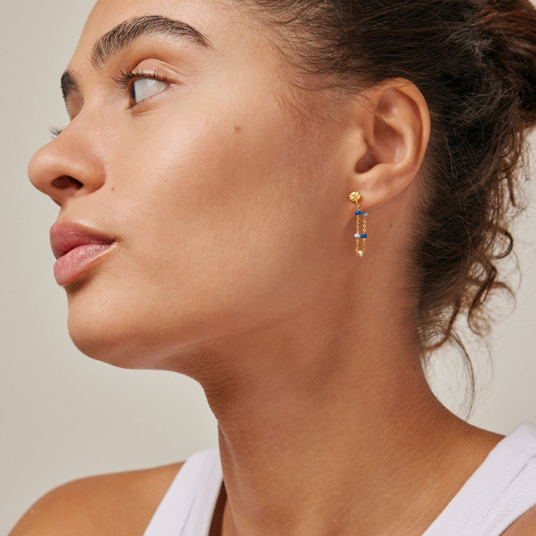 Enamel Copenhagen Lola Marine Gold Earrings. Item code E140GM_marine