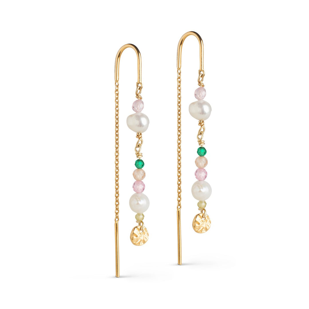 Enamel Copenhagen Sofia Peach and Green Pearl Gold Earrings. Item code E282G_peach.