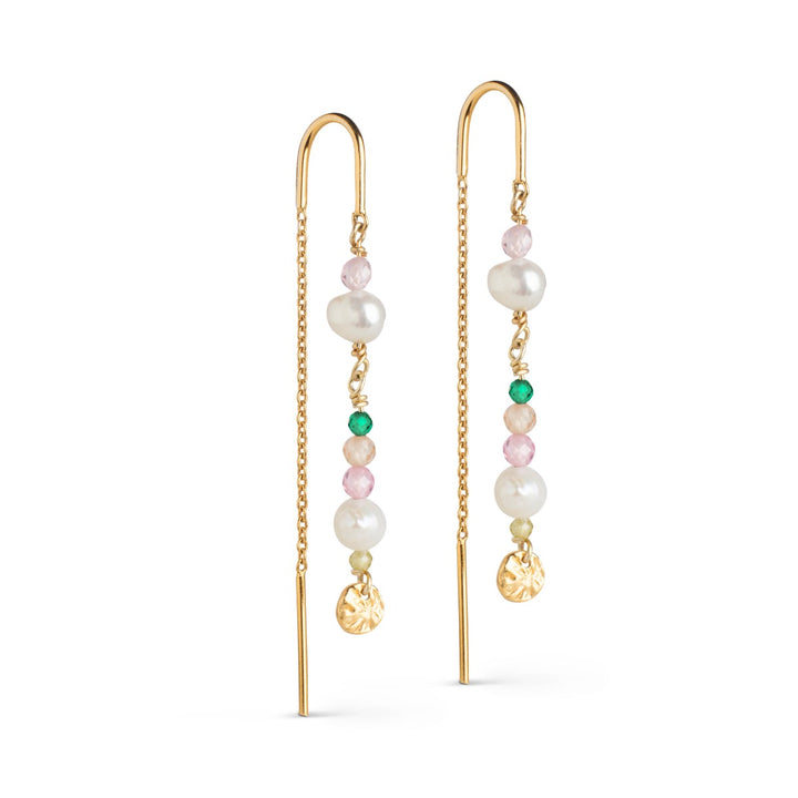 Enamel Copenhagen Sofia Peach and Green Pearl Gold Earrings. Item code E282G_peach.