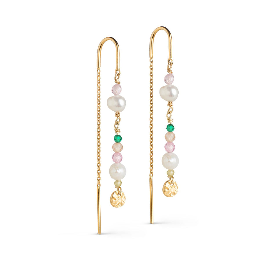 Enamel Copenhagen Sofia Peach and Green Pearl Gold Earrings. Item code E282G_peach.