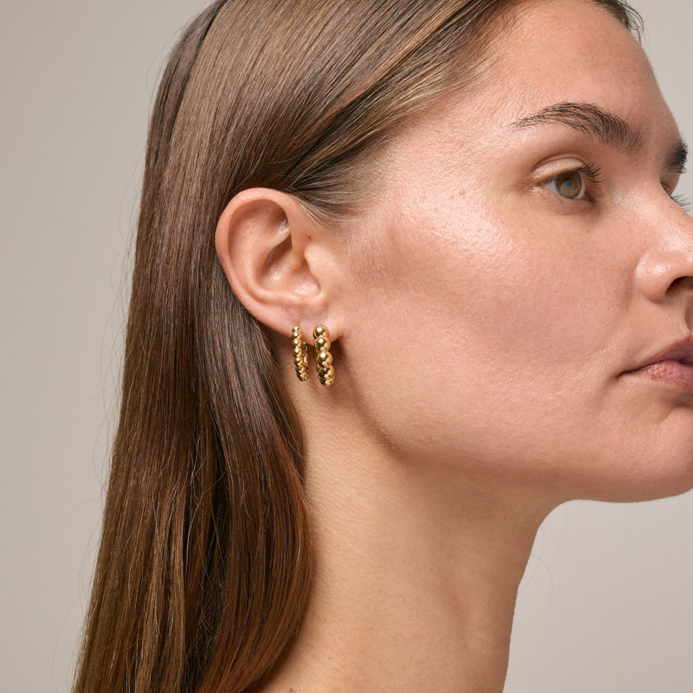 Enamel Copenhagen Ball Large Gold Hoop Earrings. Item code E403G.