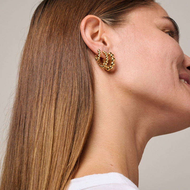 Enamel Copenhagen Ball Large Gold Hoop Earrings. Item code E403G.