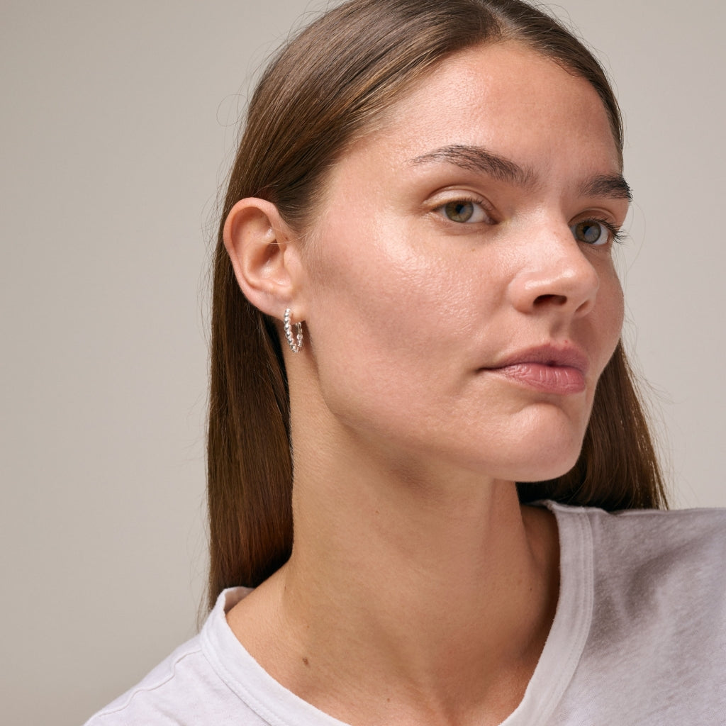 Enamel Copenhagen Ball Large Silver Hoop Earrings. Item code E403S.