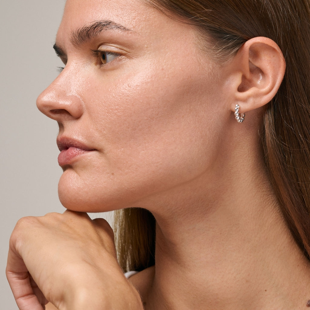 Enamel Copenhagen Ball Small Silver Hoop Earrings. Item code E404S.