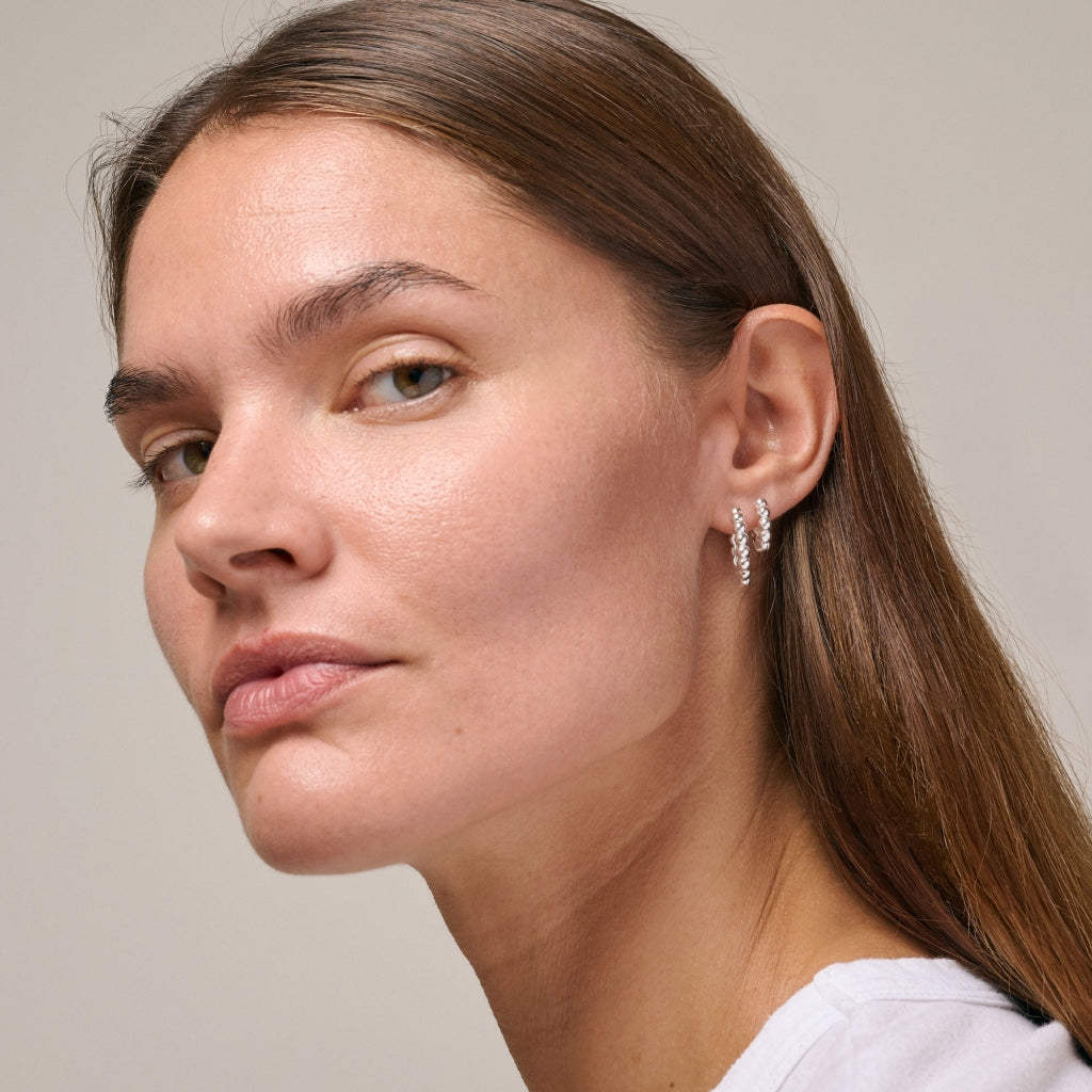Enamel Copenhagen Ball Small Silver Hoop Earrings. Item code E404S.