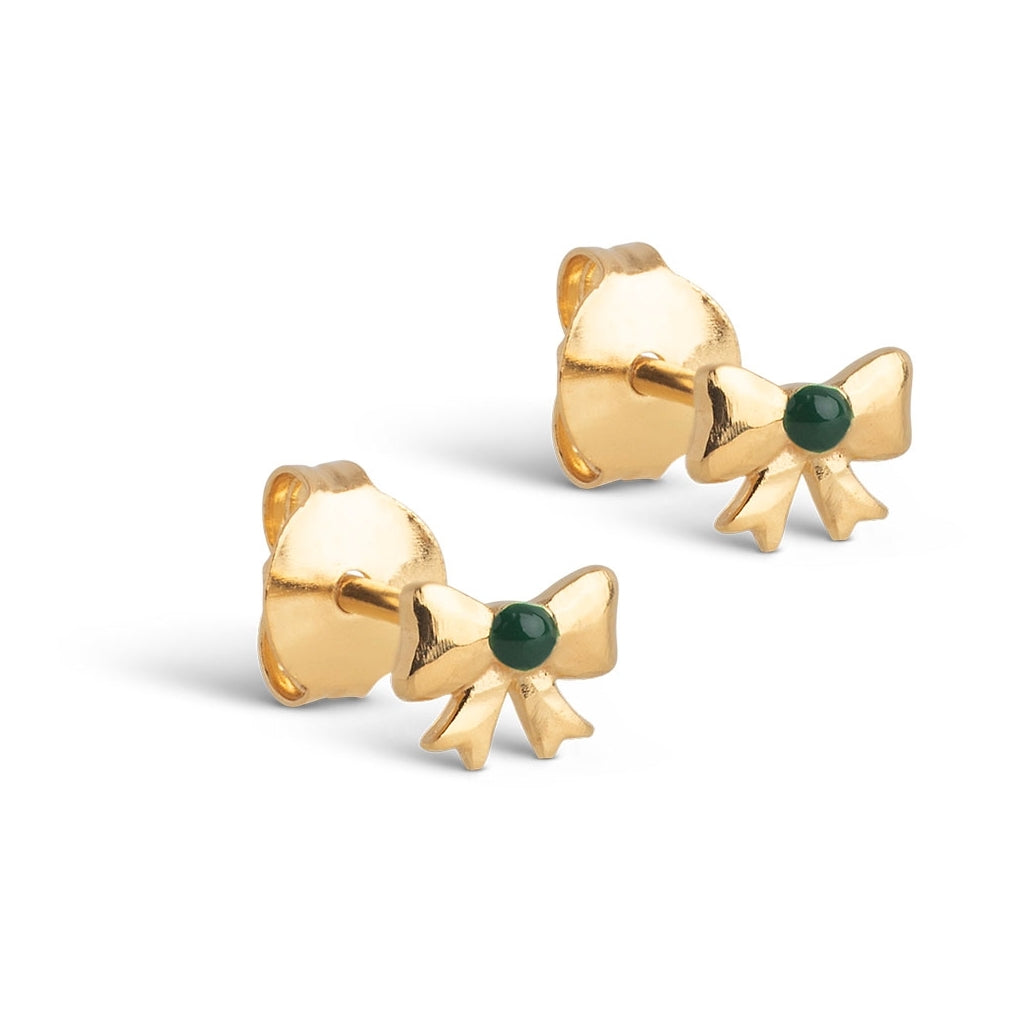 Enamel Copenhagen Baby Bow Petrol Green Gold Stud Earrings
