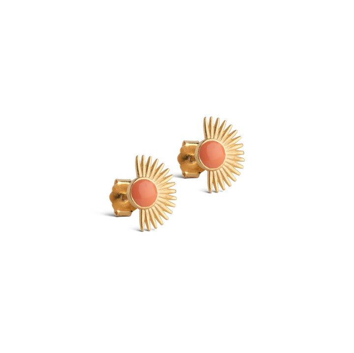 Enamel Copenhagen Soleil Coral Gold Stud Earrings. Item code E97GM_coral.