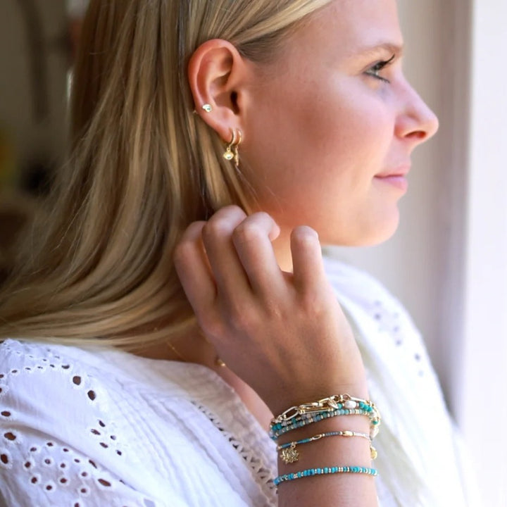 Boho Betty Mystical Turquoise Gold Slider Bracelet. Item code BRWMTQGDVB.