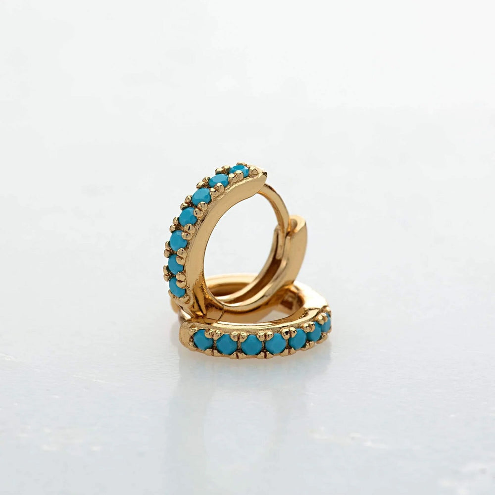 Scream Pretty Huggie Hoop Earrings With Turquoise Stones - Gold SPESGS133