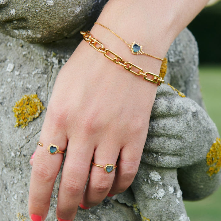 Rachel Jackson Personalised Electric Love Blue Topaz Heart Bracelet Gold EGHB1BTGP
