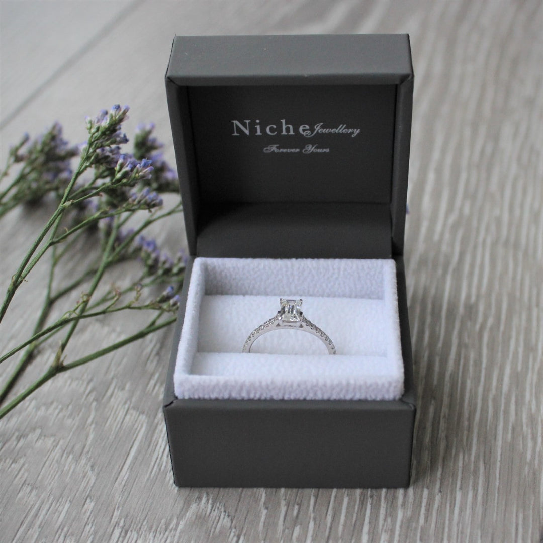 Emerald Cut Engagement Ring with Diamond Set Shoulders