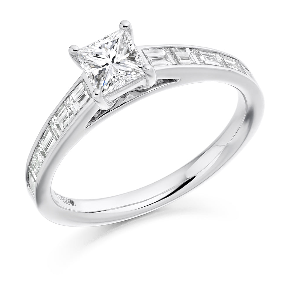 Princess Cut Diamond Solitaire with Baguette Shoulders