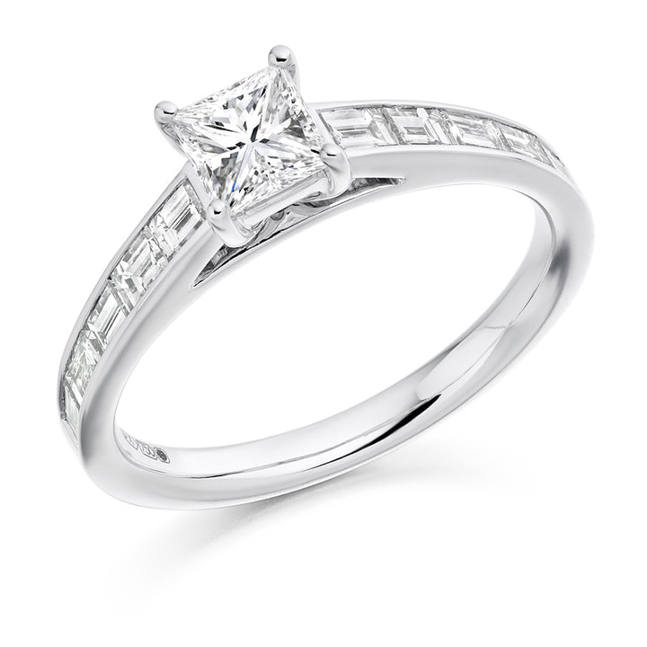 Princess Cut Diamond Solitaire with Baguette Shoulders