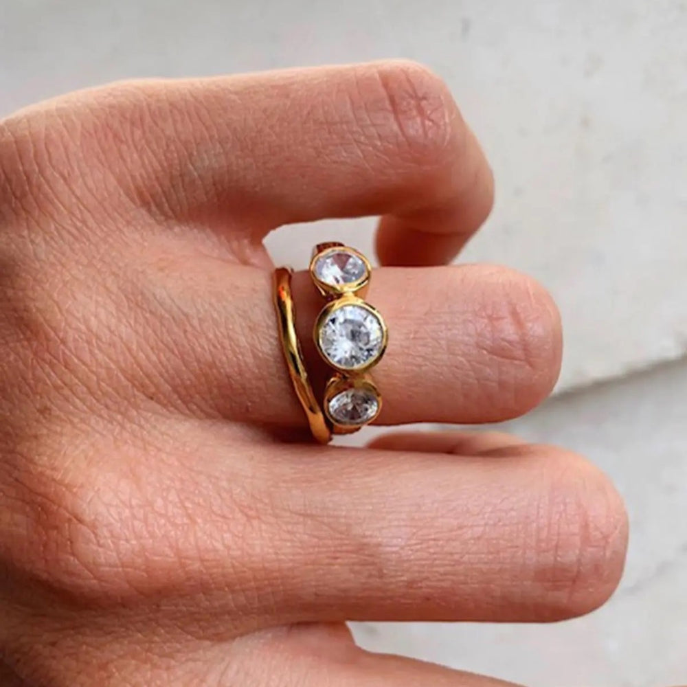 Shyla Nadine Three Clear Crystal Gold Ring