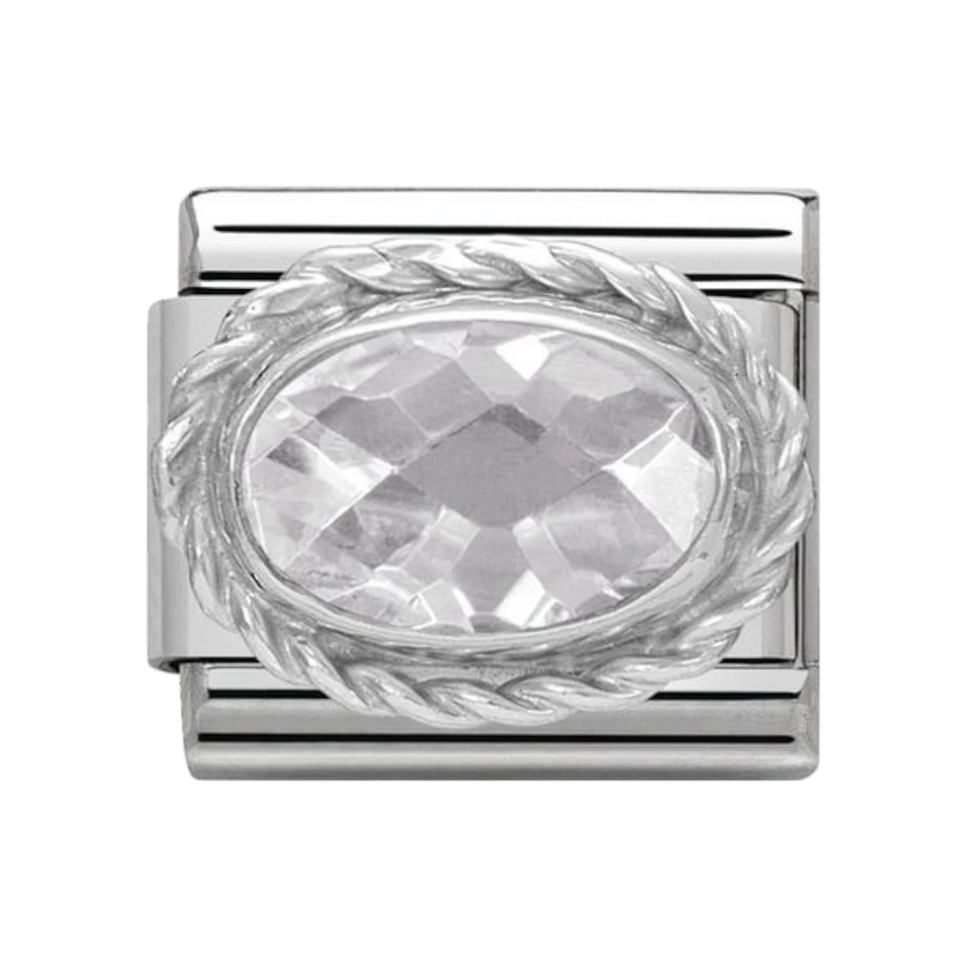 Nomination Classic Faceted Zirconia Charm - Sterling Silver Setting and Detail White 330604_010