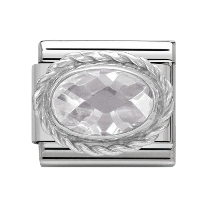 Nomination Classic Faceted Zirconia Charm - Sterling Silver Setting and Detail White 330604_010