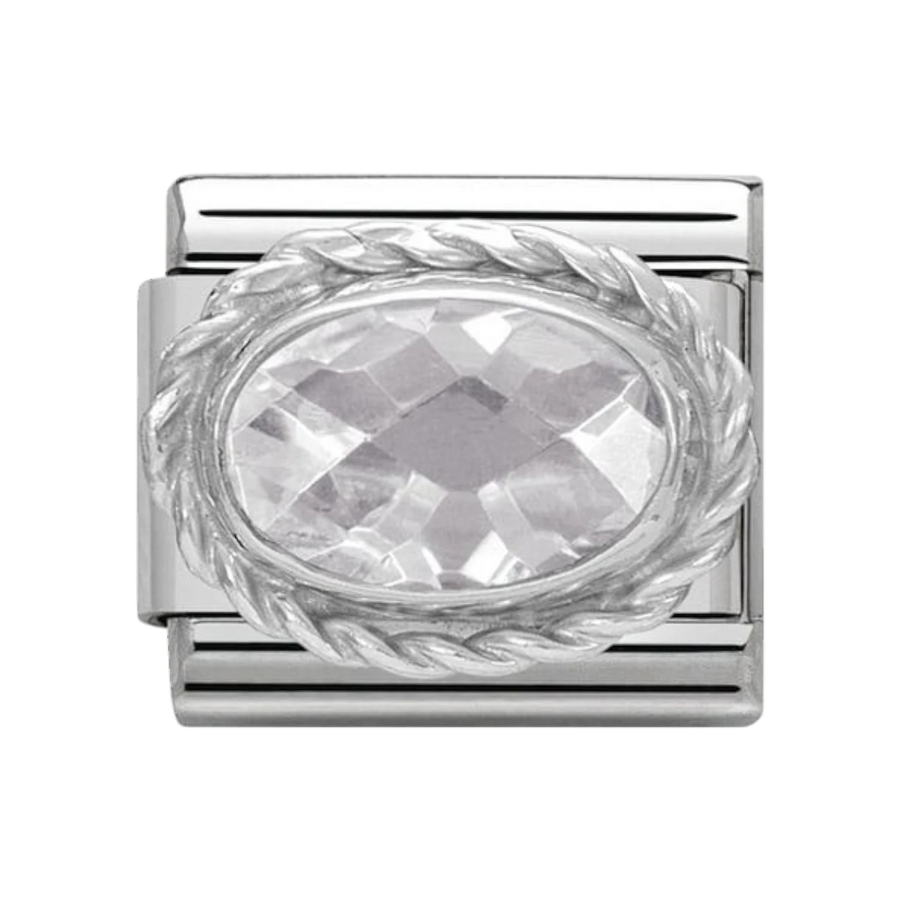 Nomination Classic Faceted Zirconia Charm - Sterling Silver Setting and Detail White 330604_010