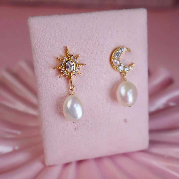 Amelia Scott Luna Moon and Star Baroque Pearl Stud Earrings Gold AS22SGE31