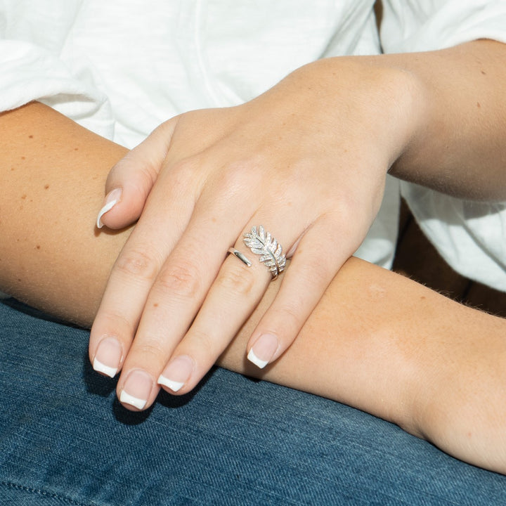 Sarah Alexander Fern Crystal Leaf Silver Ring