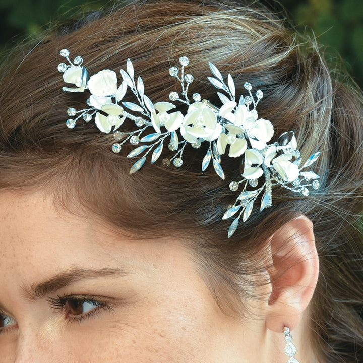 Ivory & Co Forget Me Not Silver Crystal and Pearl Floral Clip
