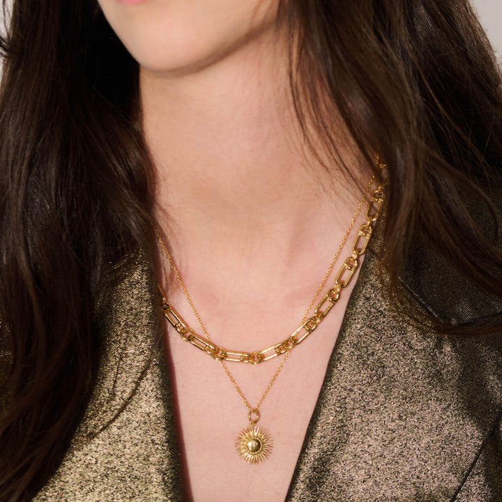 Rachel Jackson Personalised Art Deco Sun Necklace Gold GDN8GP