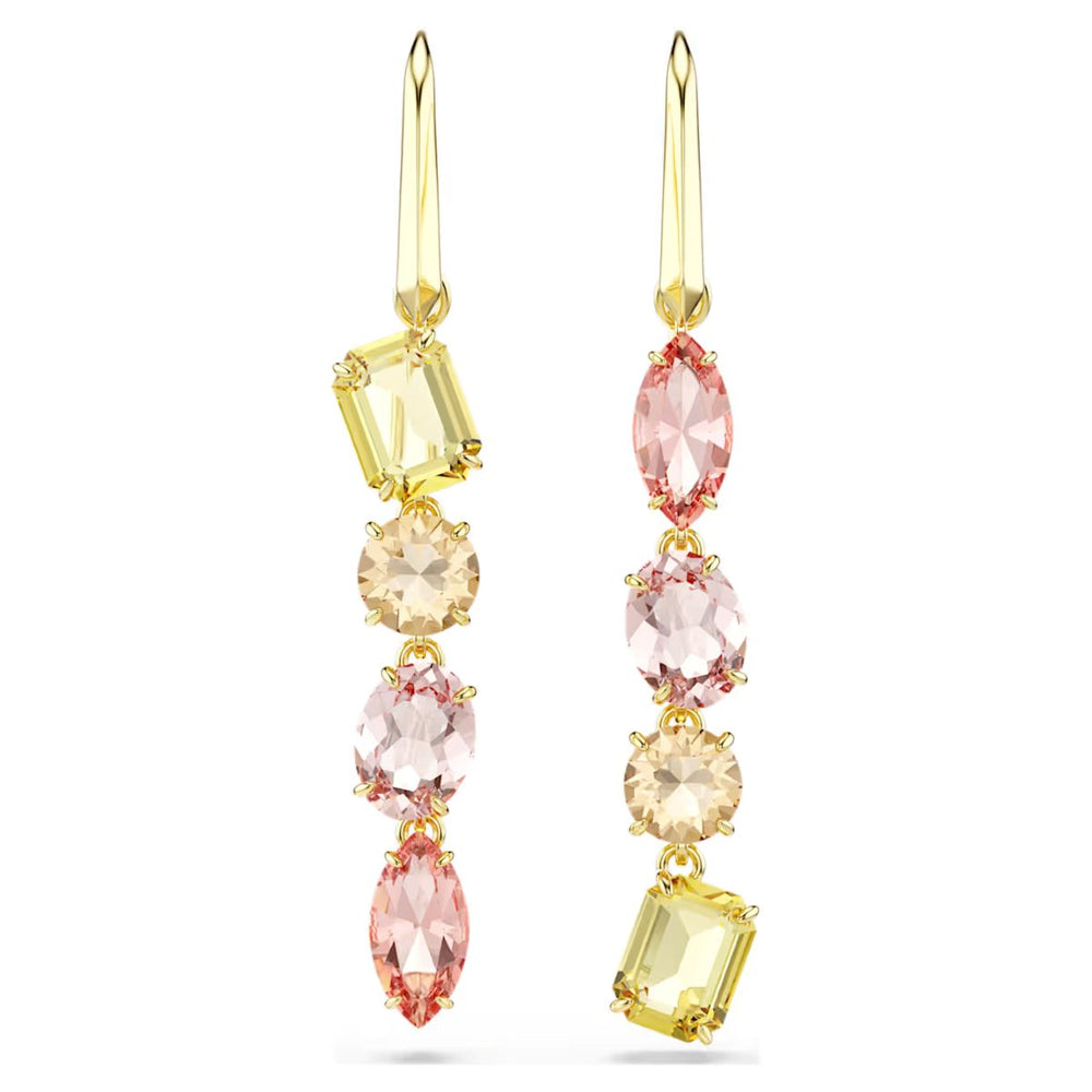 Swarovski Gema Drop Earrings Asymmetrical Design Mixed Cuts - Pink with Gold Tone Plating - 5737454