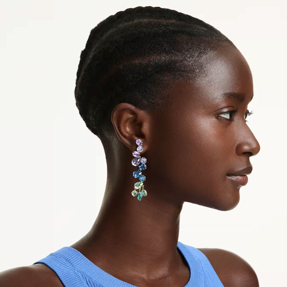 Swarovski Gema drop earrings Mixed Cuts Chandelier Long - Multicoloured with Gold Tone Plating - 5751294