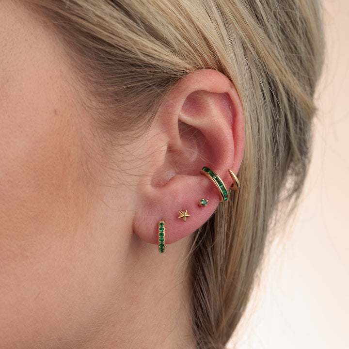 Niche Jewellery Scream Pretty Huggie Earrings with Green Stones - Gold detail