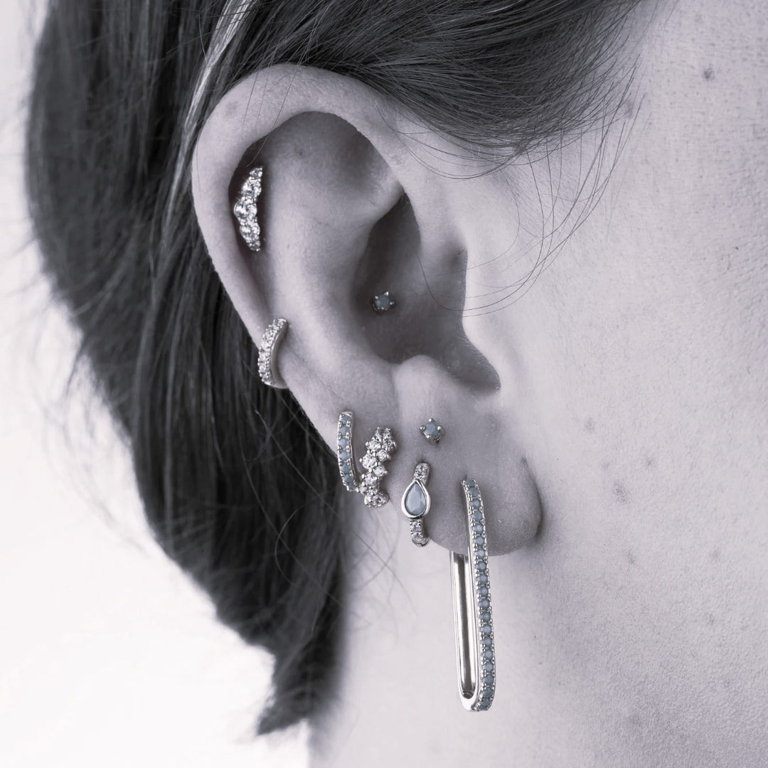 Scream Pretty Helix Curve Sparkling Single Flat Back Earring - Silver