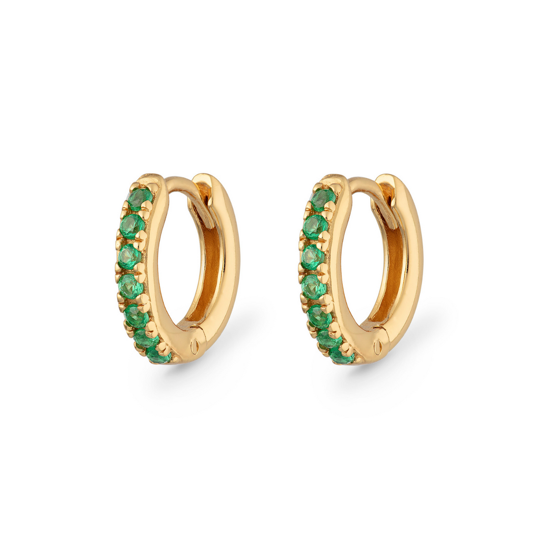 Niche Jewellery Scream Pretty Huggie Earrings with Green Stones - Gold