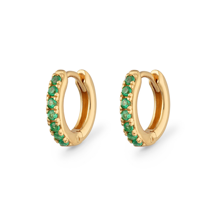 Niche Jewellery Scream Pretty Huggie Earrings with Green Stones - Gold
