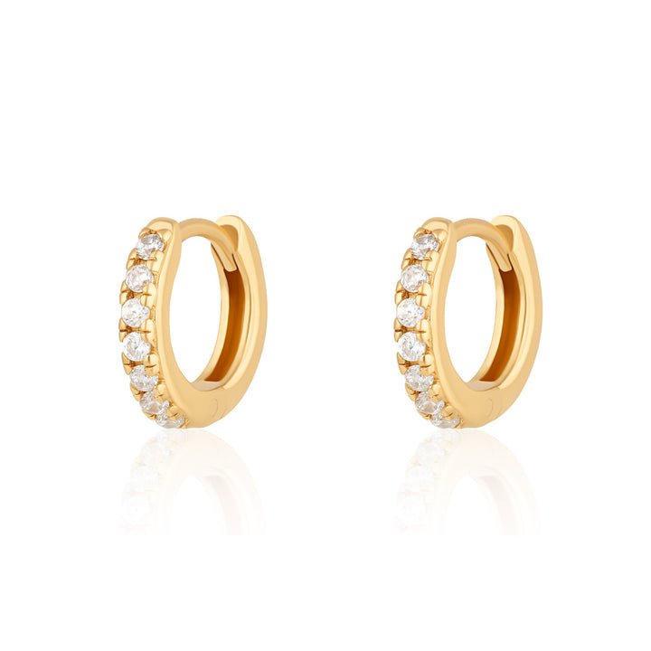 Niche Jewellery Scream Pretty Huggie Earrings with Clear Stones - Gold