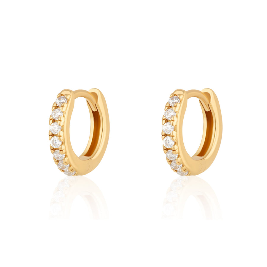 Niche Jewellery Scream Pretty Huggie Earrings with Clear Stones - Gold