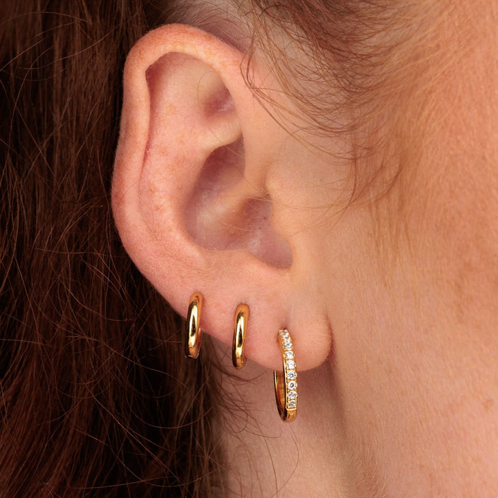 Niche Jewellery Scream Pretty Large Huggie Earrings with Clear Stones - Gold detail